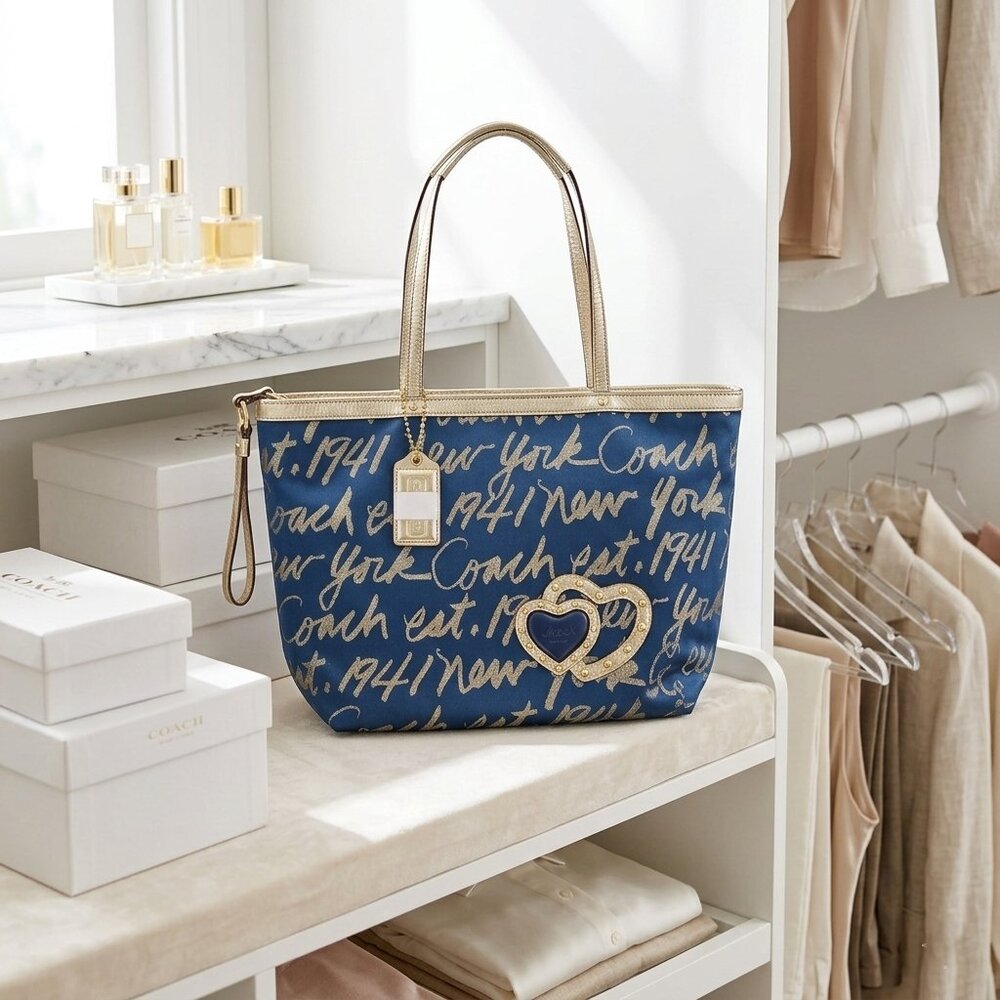 Coach Poppy Signature Script Tote (Style F17097)